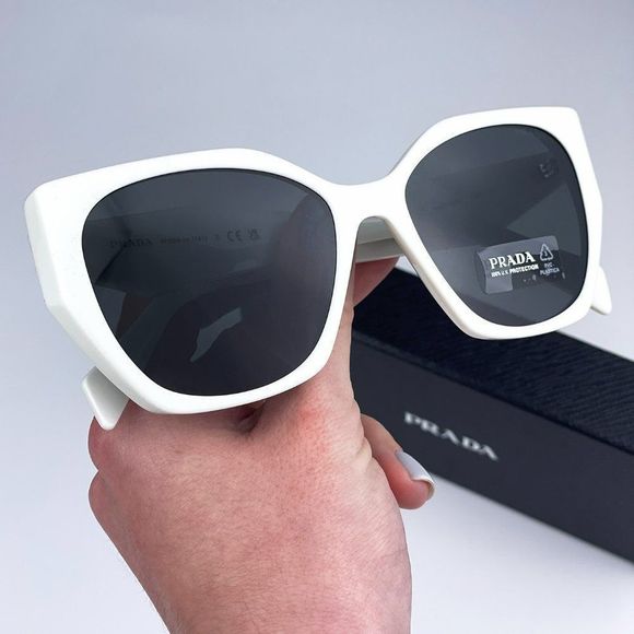 Prada PR19ZS 1425S0 Sunglasses Talc White Dark Grey Rectangle Women - Picture 1 of 11